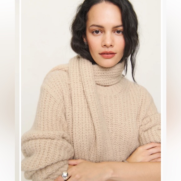 NEW Reformation Spence Scarf Sweater Natural - Size S - Picture 4 of 6